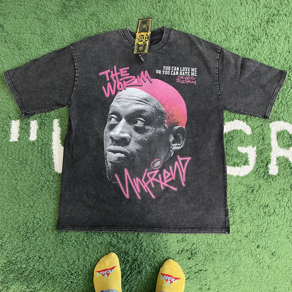 Camisetas masculinas sapo drift moda vintage lote basketball gráfico retrô lavando verão o worm Dennis Rodman de tamanho grande camiseta camiseta