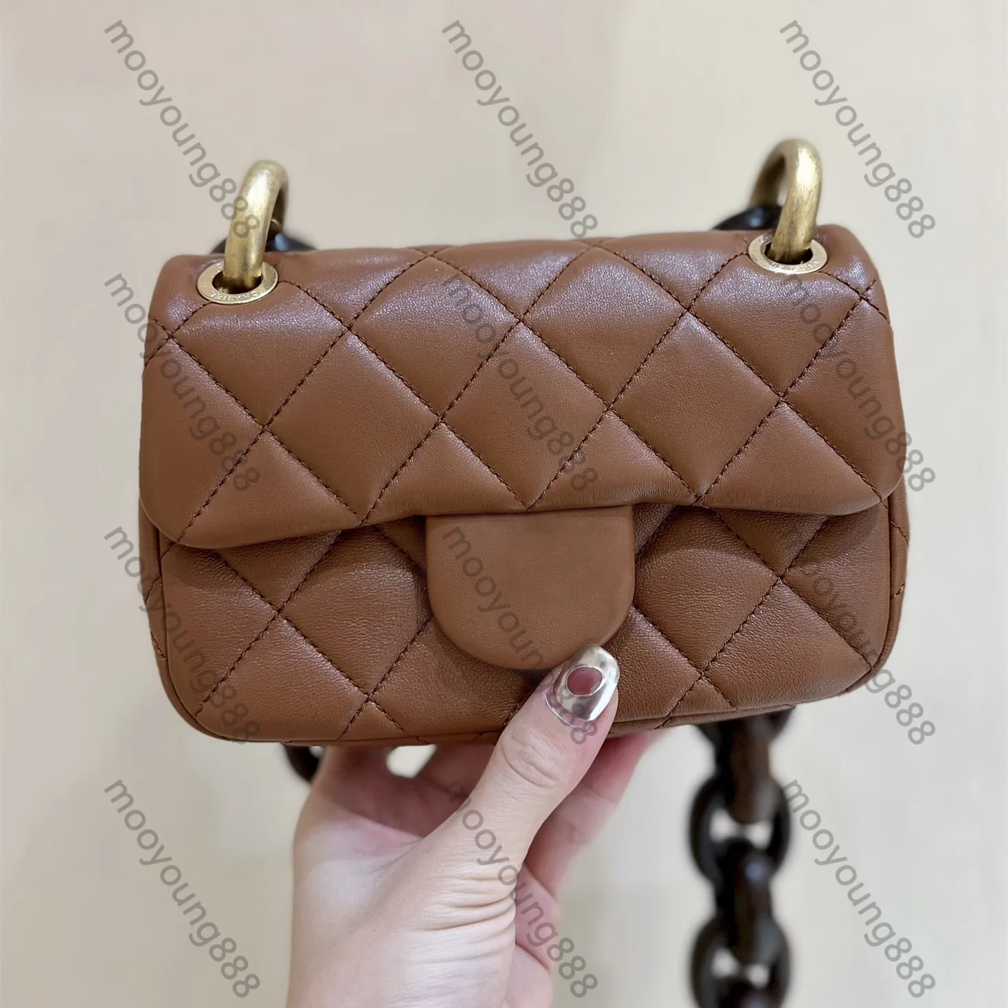 12A Upgrade Mirror Quality Designer Mini Flap Brown Bag Womens Lambskin Quilted Purse Luxurys Handbags Wenge Wood Chain Bags Crossbody Black Shoulder Chip Box Bag