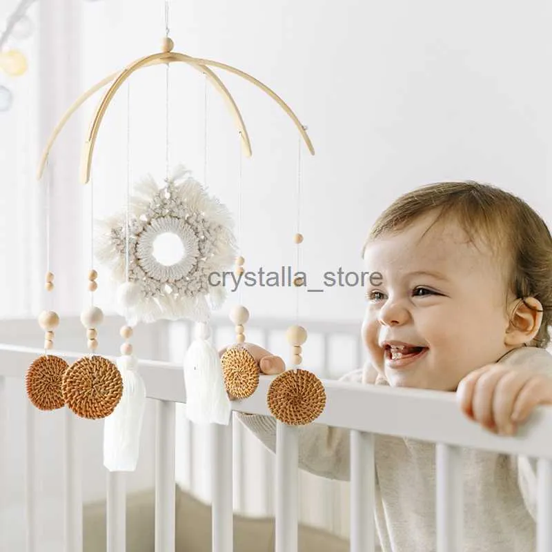 Baby Cribs rammelen speelgoed 0-12 maanden houten baby pasgeboren Boheemse Boemische bed bel hangende speelgoed beugel baby bed speelgoed geschenken hkd230817