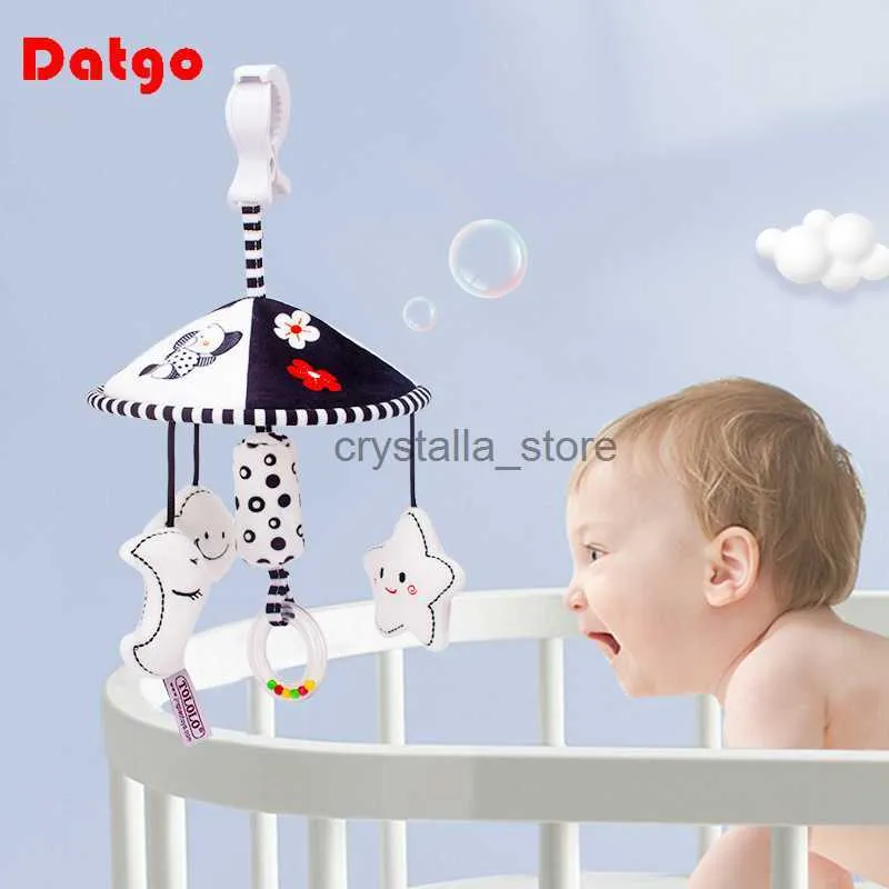 Newborn Baby Rattles Animal Music Box Black White Bed Mobiles Hanging Bell Toy Plush Stroller Educational Toys 0-24 Months HKD230817