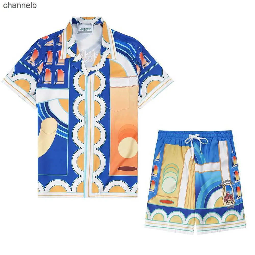 T-shirts voor heren Y2K Summer Ride Horse Gate Hawaiian Casablanca Shorts Sets voor mannen Hombre dunne stof strandoverhemden losse vakantie tracksuits hkd230817