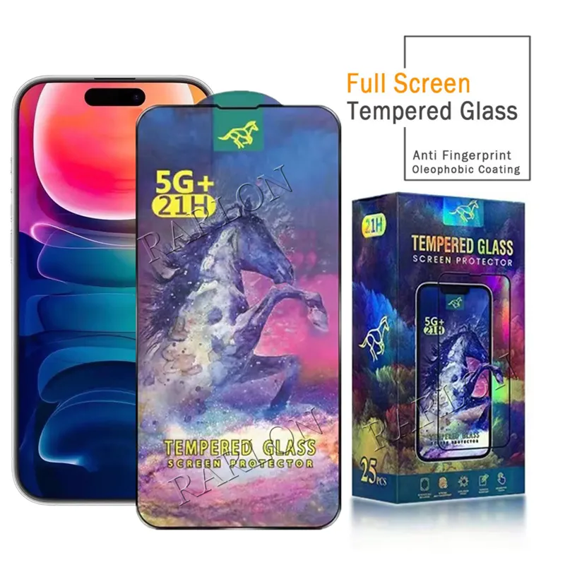 21H 0.33mm Tempered Glass Full Glue Screen Protector For iPhone 15 Pro Max 14 13 13pro 12 Mini 11 12Pro XSXR X 7 8 Plus 6S With Retail Package