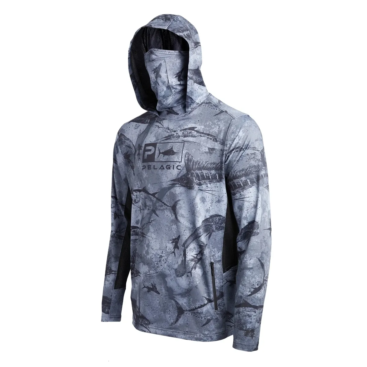 Outdoor shirts pelagisch vissershirt met capuchon Upf 50 mannen gezicht deksel viskleding buiten zomermasker hoodie zon uv bescherming camisa de pesca 230816