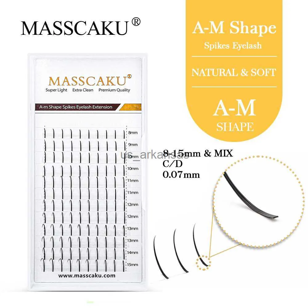 False Eyelashes MASSCAKU Lashes New Premade Fans 8-15mm Mix Length A/M Shape Spikes Eyelash Fluffy Individual Eyelashes Extension Supplies HKD230817