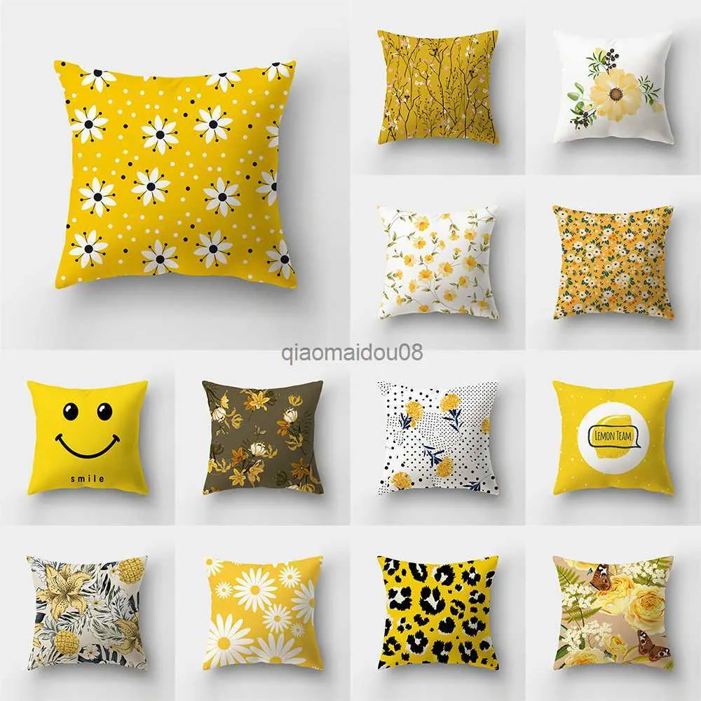 Pillow Case 45x45cm Yellow Series Printed Pattern Cushion Cover Home Living Room Bedroom Sofa Decoration Throw Cover HKD230817