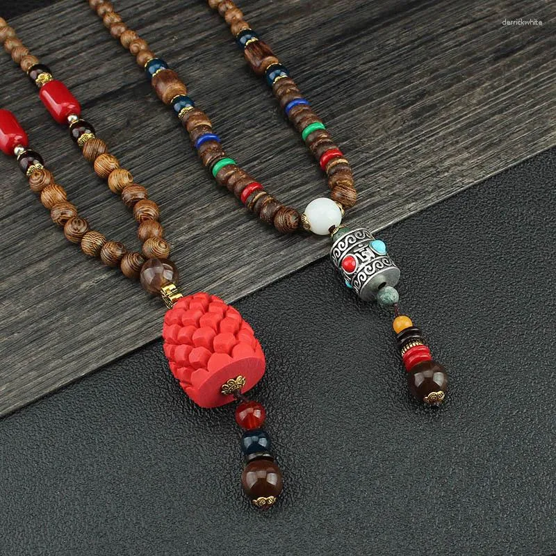 Hänge halsband unisex handgjorda halsband nepal buddhist mala trä pärlor etniska fiskhorn lång uttalande män kvinnors smycken