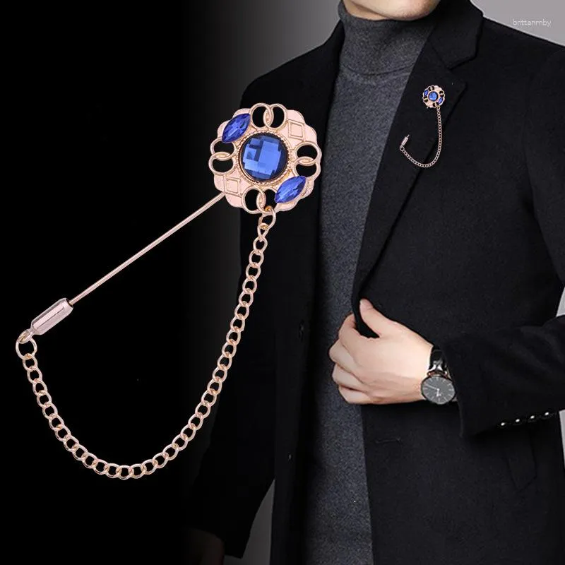 Broches Vintage Broche de cristal com borramento Tassel Laple Pin Pin Longo Corsage Men's Suit Coat Collar Fashion Wedding Jewelry Gifts