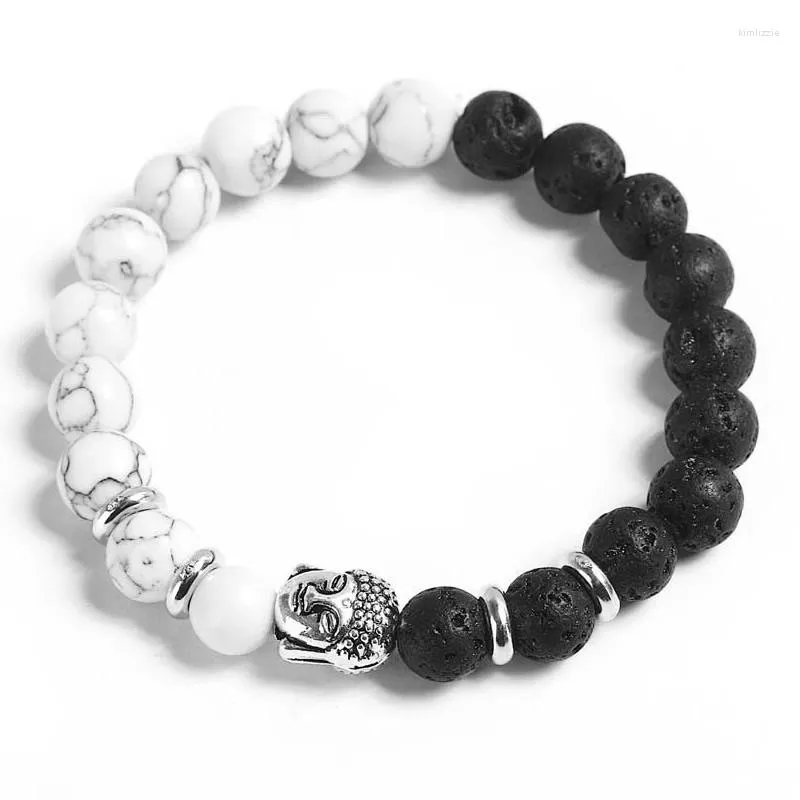 Strand Fashion Men Buddha Head Bead Armband Black Lava Stone White Turquoise Pärlor Charm Armband Bangles For Accessories Gift