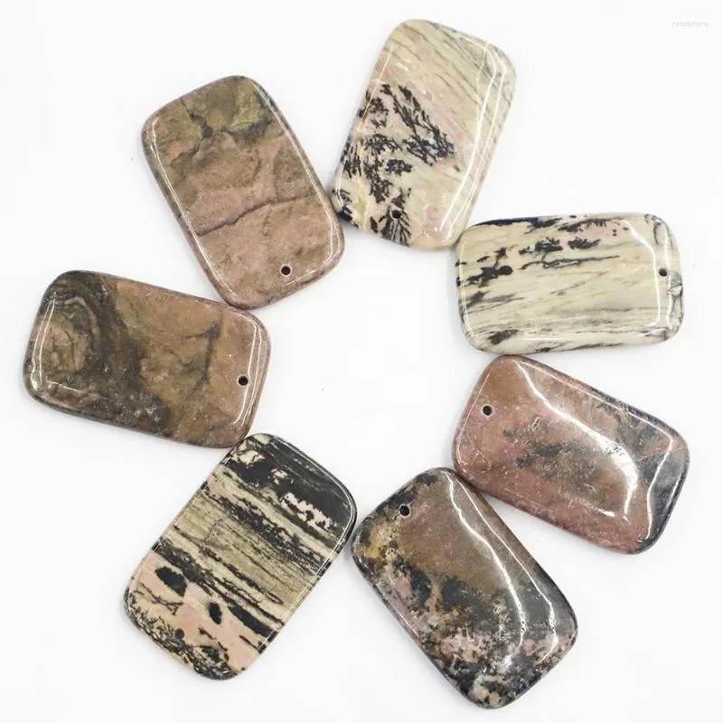 Pendant Necklaces 4pcs/lot Natural Stone Rhodonite Square Pendants Necklace Rectangle Reiki Charms Jewelry Accessories Wholesale