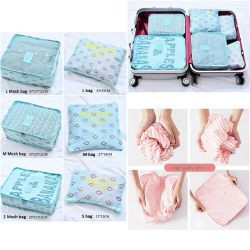 Opbergtassen 6 stks waterdichte oxford doek reiskleding pakking kubus bagage organizer zakje