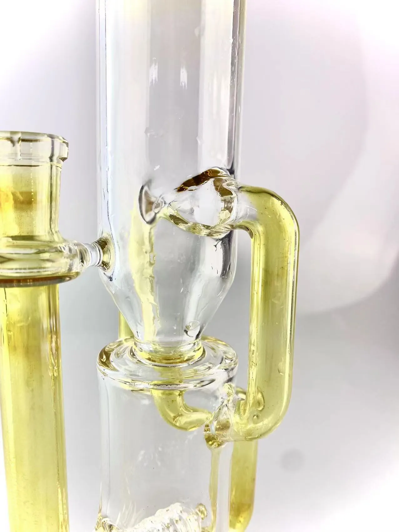 Tubi fumatori Silver Fumed Recycler Bong 16 pollici 14 mm Giunto singolo in linea Perc di alta qualità con ciotola di corno chiaro