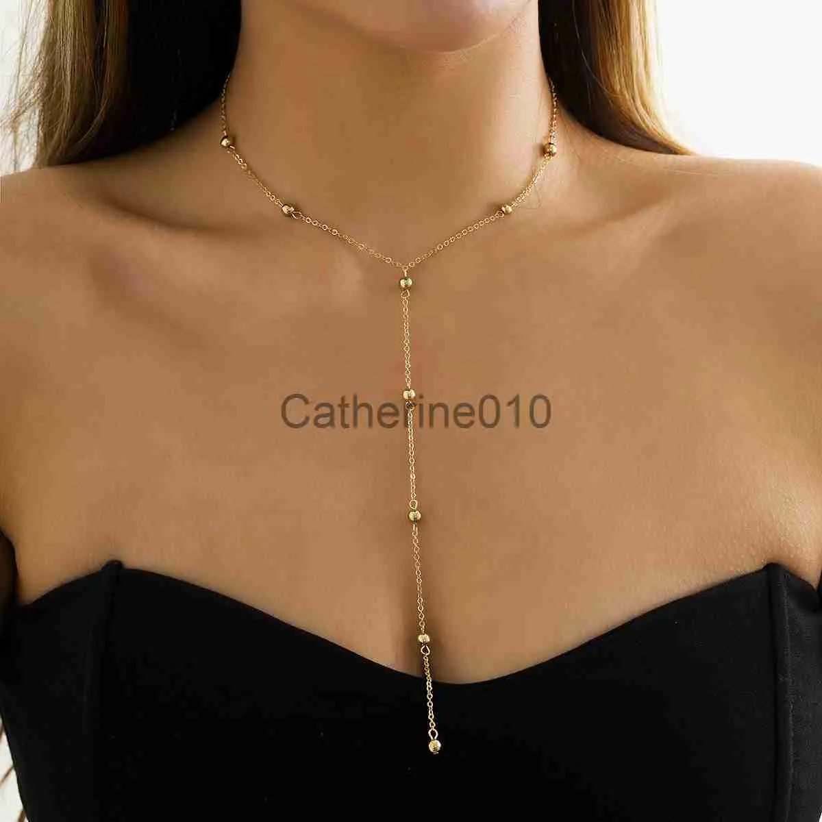 Подвесные ожерелья IngeMark Минимализм 2022 Длинное ожерелье для кисточки для женщин для женщин Винтажная грудь тонкая цепная шарика подвеска
