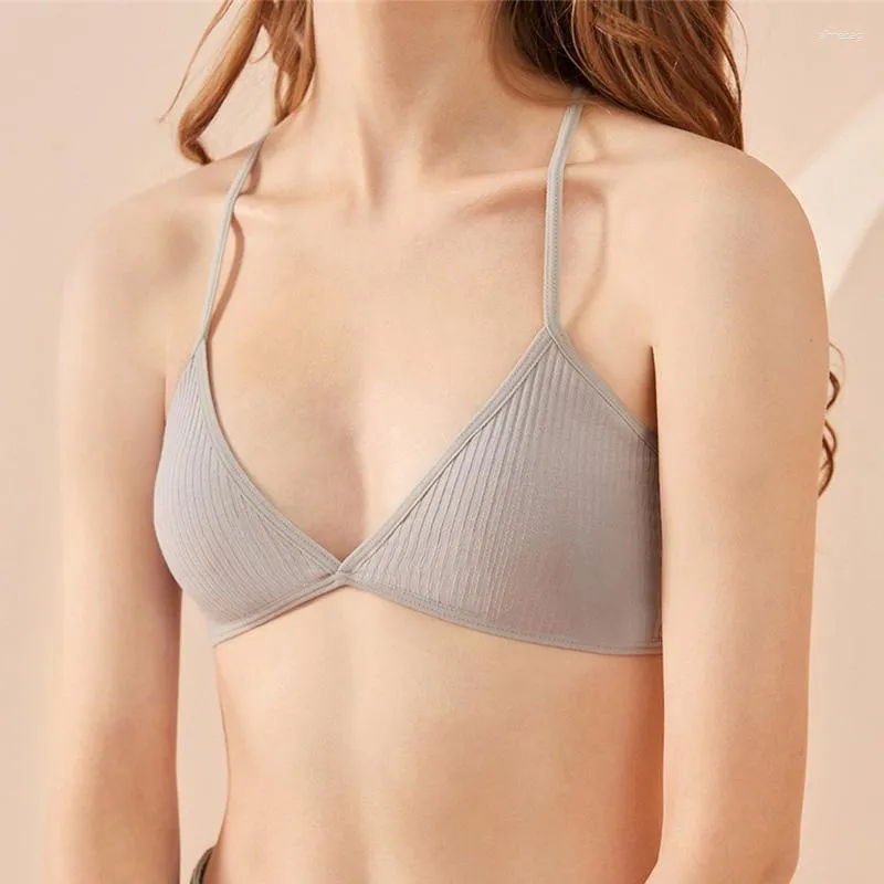 French Style Deep V Triangle Cup Cotton Low Back Bra For Women Comfortable  And Wireless Push Up Underwear With Triangle Cups From Almetag, $5.8