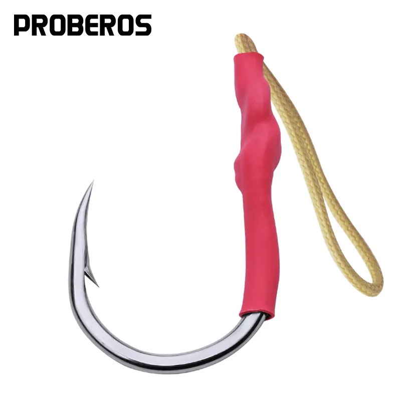 Fishing Hooks PROBEROS Stainless Steel Jig Hook 20pc 1/0-13/0 Assist Bait Fishing Hooks With PE Line Jig Big Fishing Hook Saltwater Fish Hooks 230816