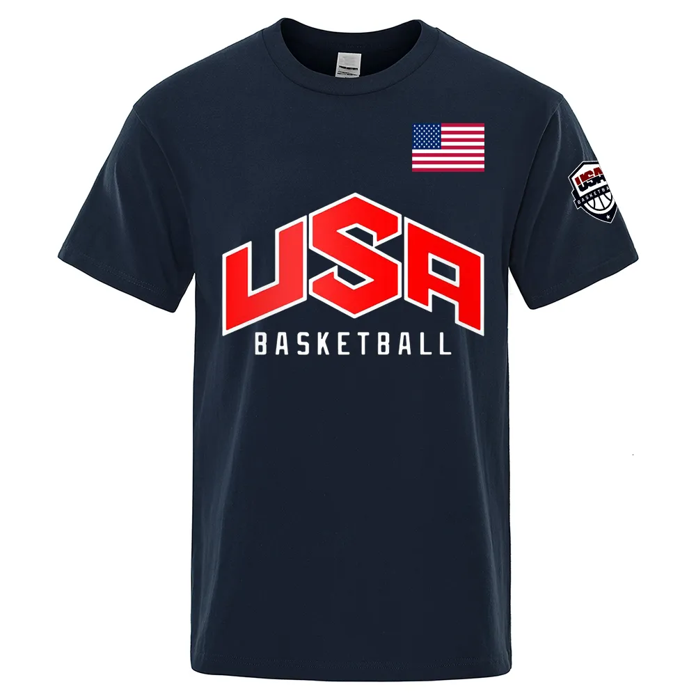 Heren t-shirts usa basketballer geprinte straat casual t-shirts mannen losse oversize kleding ademende katoenen katoenen mouw mode hiphop tees 230816