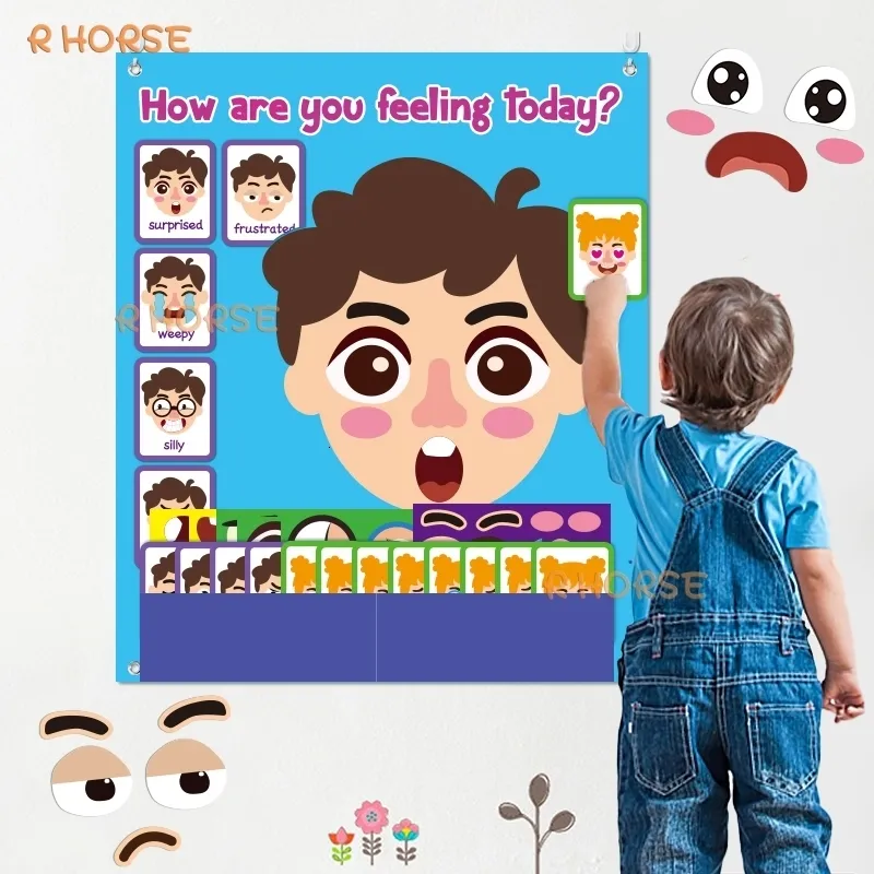Apprendre les jouets 88pcs émotions changent en feutre histoire de planche fournit les expressions de bricolage Puzzle préscolaire Montessori pour les enfants P230816