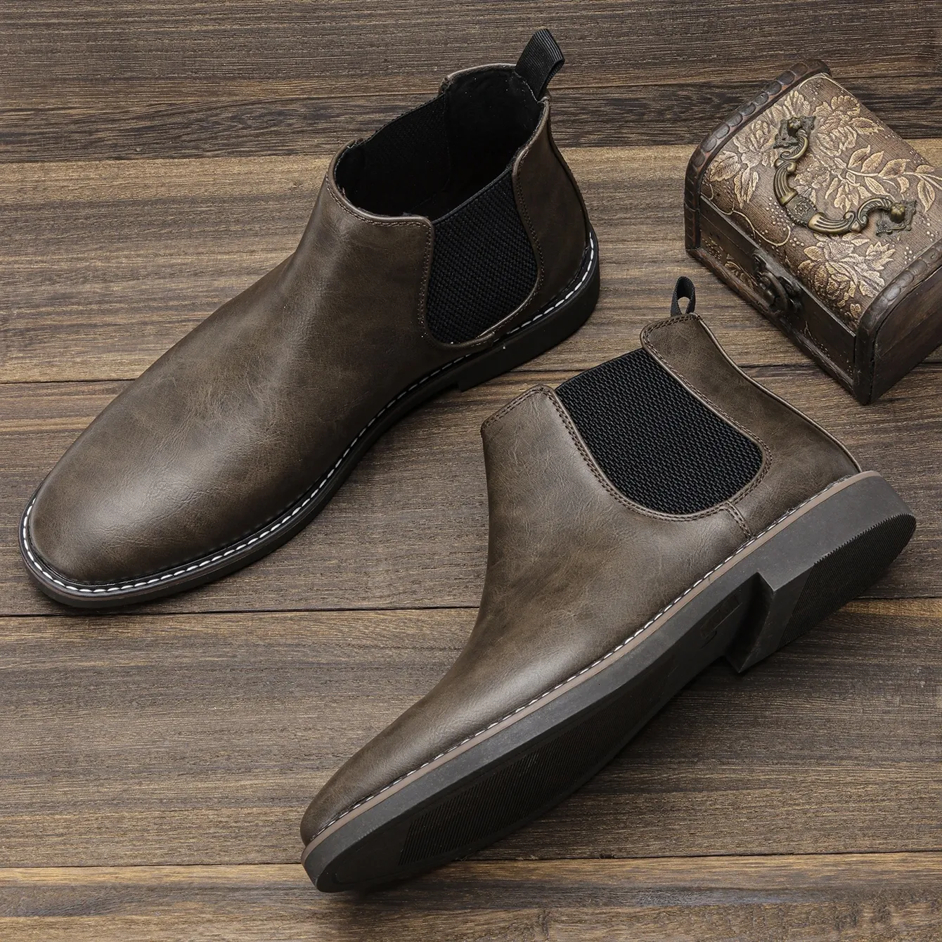 Buty 40 ~ 46 Chelsea Boots Men Brand Wygodne modne skórzane buty #KD5318 230816