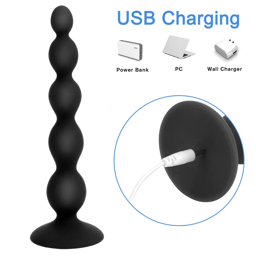 Giocattoli IKOKY Perline anali Butt Plug Vibratore Massaggio prostatico 10 velocità Doppio motore Telecomando Stimolatore ano S_voghion.com