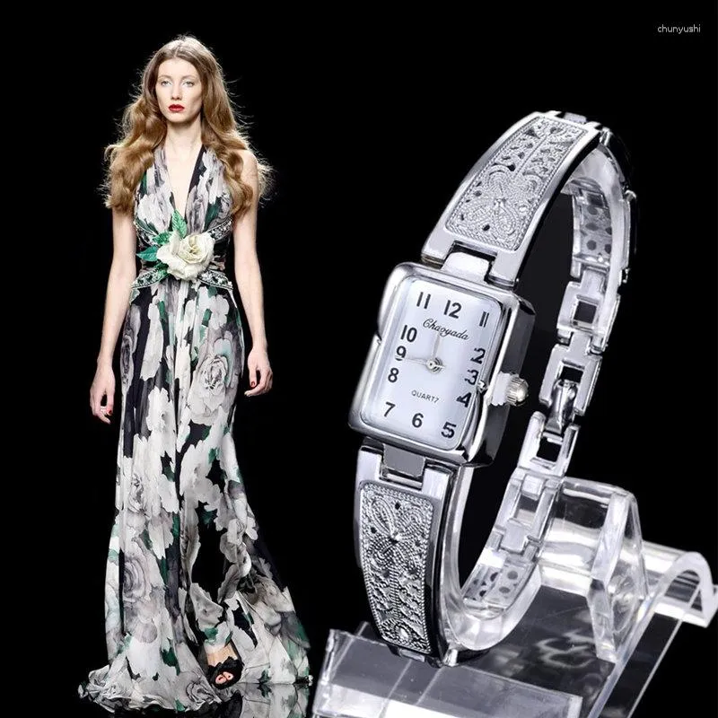 Начатые часы Sdotter Женские модные браслет часы роскошные золото/серебряное кварцевое платье с женскими платьями.