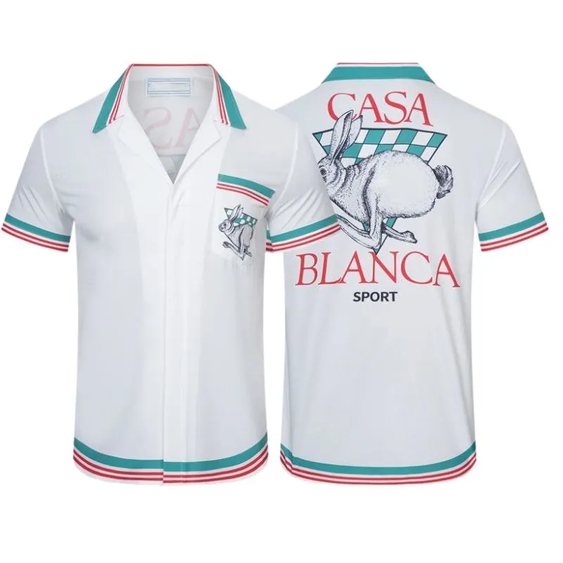 Camisa de designer masculina Casablanca 23sss esportes malha de coelho camisa de seda havaiana camisa de manga curta