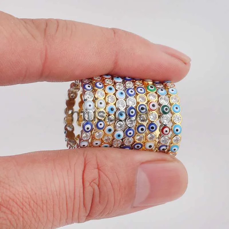 Anelli di band Nuova Boemia Lucky Turkish Blue Ealte Eyes Anelli che gocciolano anelli di dito regolabili per donne regalo di gioielli J230817