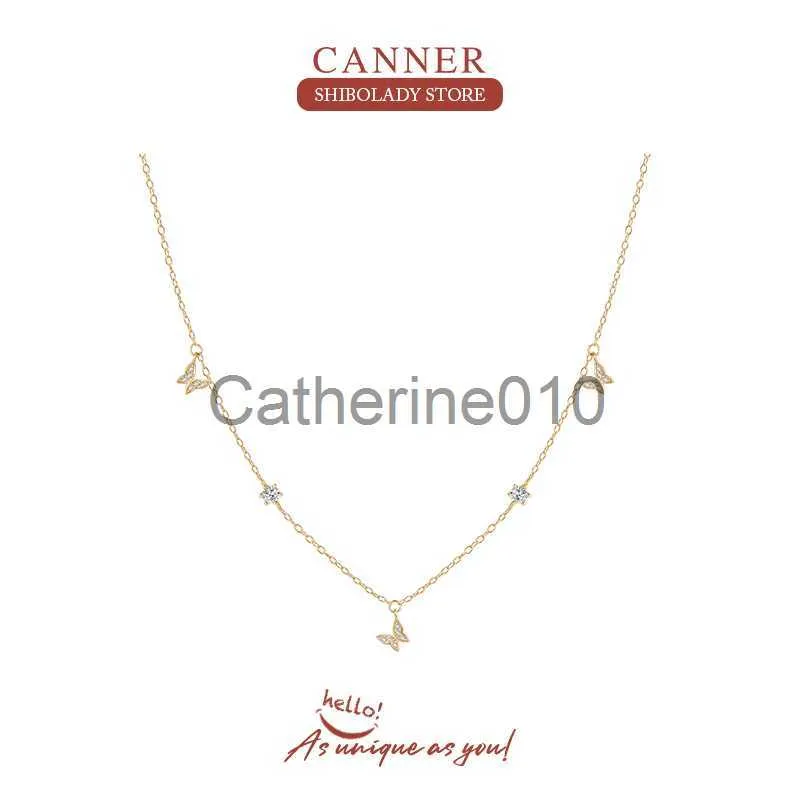 Hangende kettingen Canner 925 sterlsilver ketting vrouwelijk eenvoudig temperament glanzende zirkoon vlinder hanger sleutelbeen ketting weddjewelry cadeau j230817