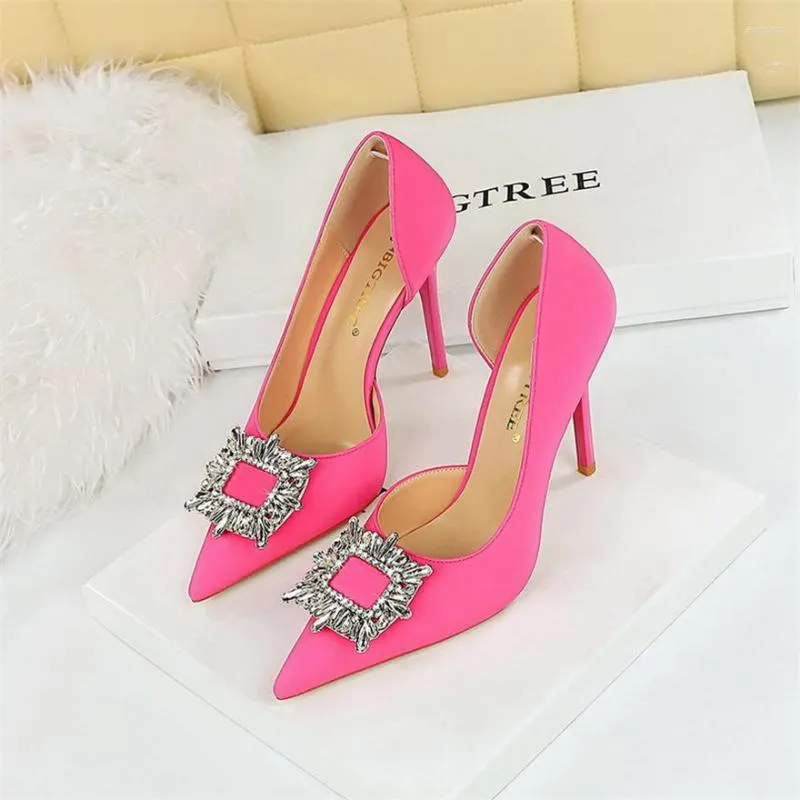 Dress Shoes 7.5/10.5cm Heel Black Silk Ladies Office Luxury Crystal Bowknot Pointed Toe High Heels Pumps Female 2023 Autumn Sexy Party