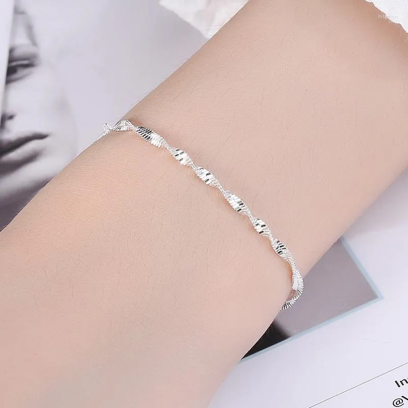 Link Bracelets Silver Color Wave For Women Luxury Man Bracelet Charms Italian Anime Jewelry Sets Kpop Hapiship Store Y2k Accessories