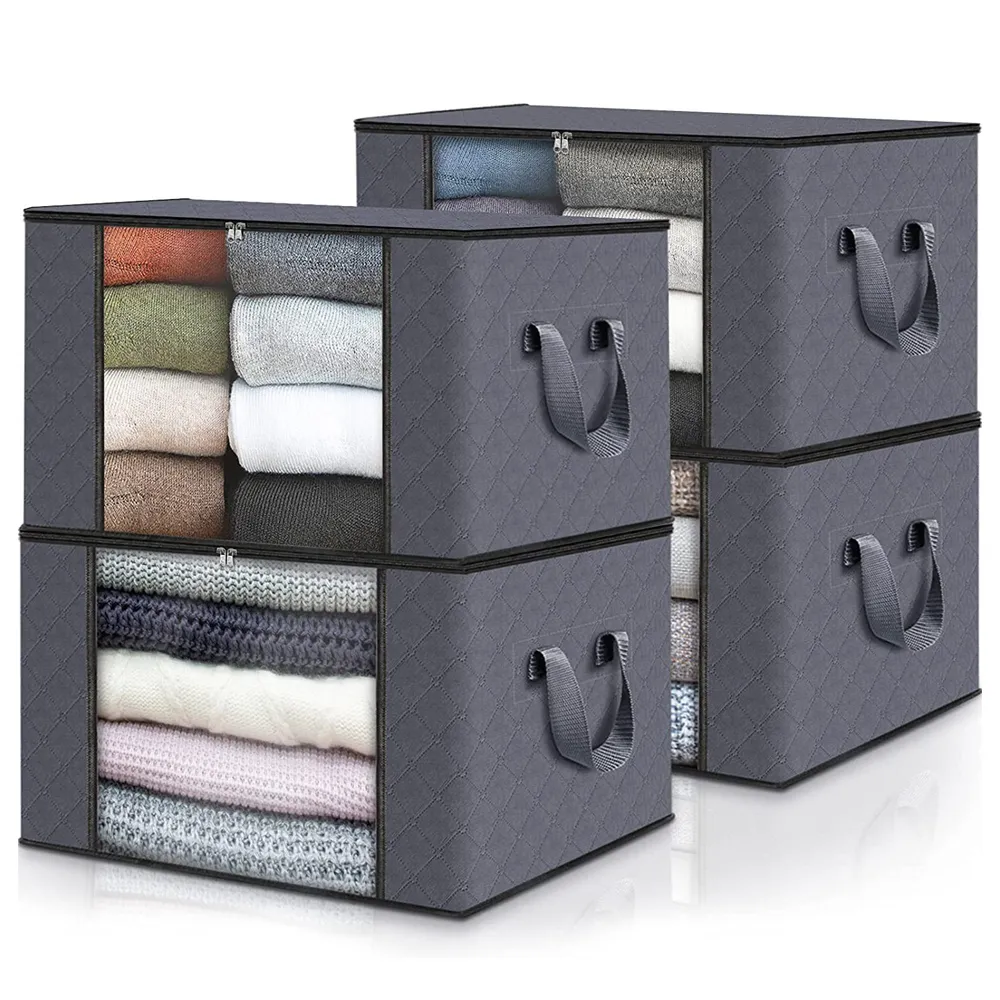 Ящики для хранения мусорные баки 90L Ткань Большие пакеты с одеждой с застежкой для застежки -молнии Организаторы шкафа Организаторы для одежды для одеяла.