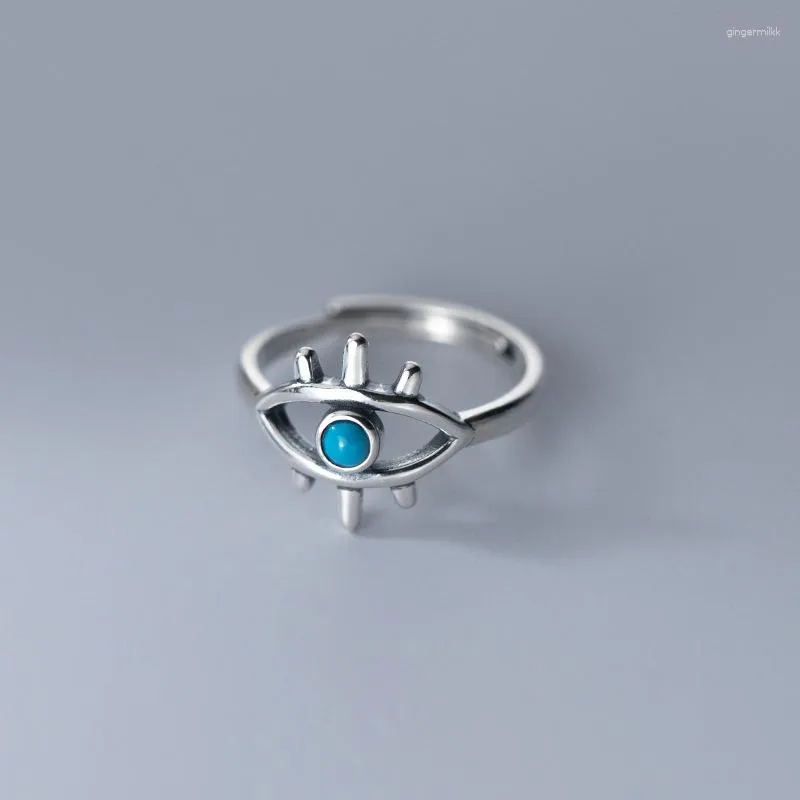 Cluster Rings WTLTC Retro S925 Sterling Sliver Turquoises Stone Stacking Simple Holloe Mini Eye Thumb For Women Hand Jewelry