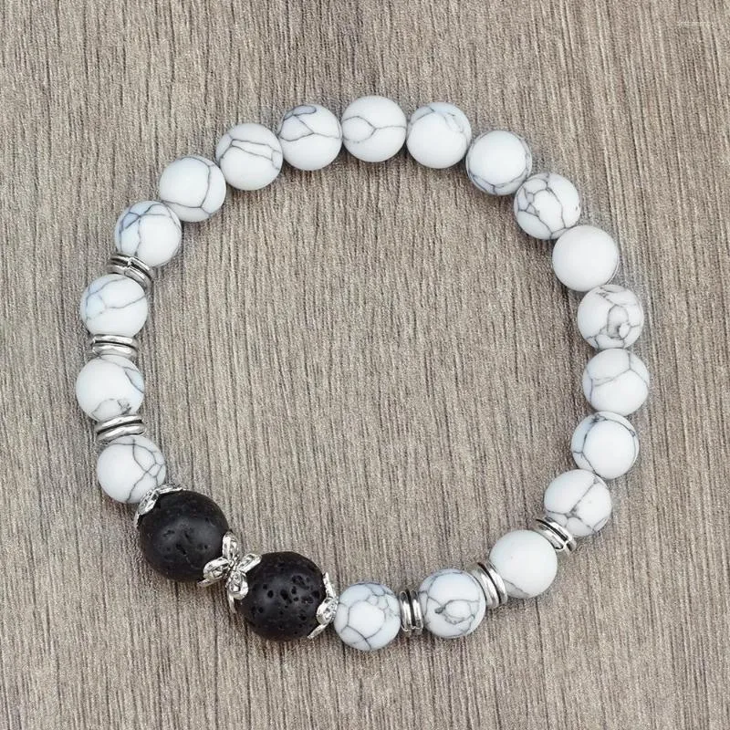 Strand Charm Beaded Bracelet For Women Men 8mm Natural Stone Stretch Bangles Buddhist Prayer White Wrist Jewelry Male Bracelets