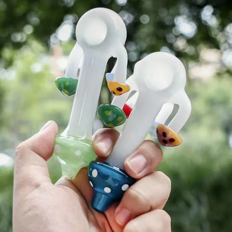 Latest Colorful Mushroom Shape Pyrex Thick Glass Hand Pipes Portable Filter Herb Tobacco Spoon Bowl Smoking Bong Holder Innovative Hand Tube DHL