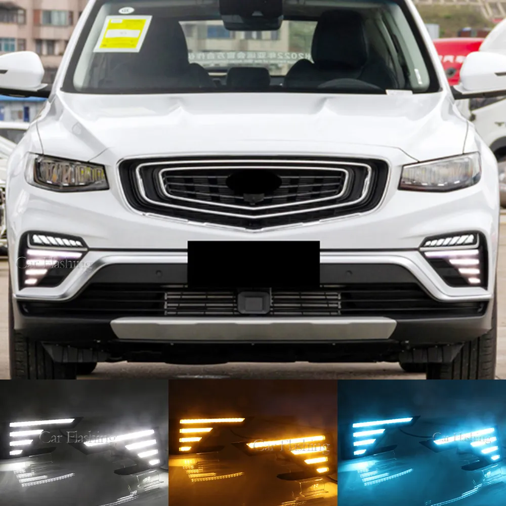 CAR LED DRL Daytime Running Light für Geely Atlas Pro 2019 2020 2021 mit gelbem Blinker Licht Nebel Lampenabdeckung