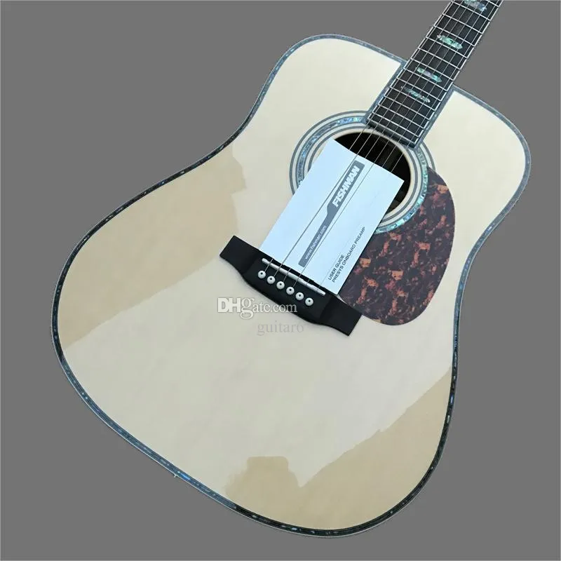 Ny Solid Spruce Top Acoustic Guitar Type 45 Type 41 Inlaid Abalone Guitar, Abalone Top och Back Keys, Electric Guitar 258