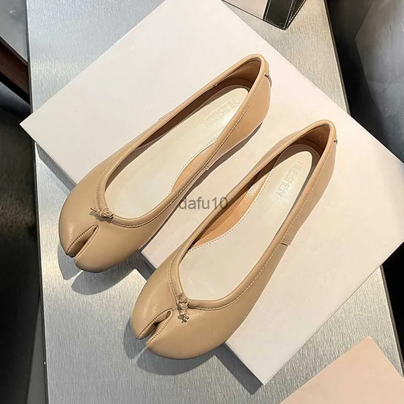 Dress Shoes 2023 Women Trotter Shoes Tabi Ninja Leather Flats Femme Split Toe Loafers Japanese Hoof Moccasins Slip On Comfy Ballerina Ladies HKD230817