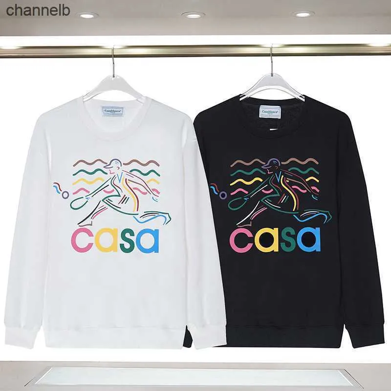 Men's T-Shirts Real Picture Terry Casablanca Couples Sweatshirt Casablanca Fashion Print Men 23SS Tennis Club Letter Crew Neck Sweatshirt HKD230817