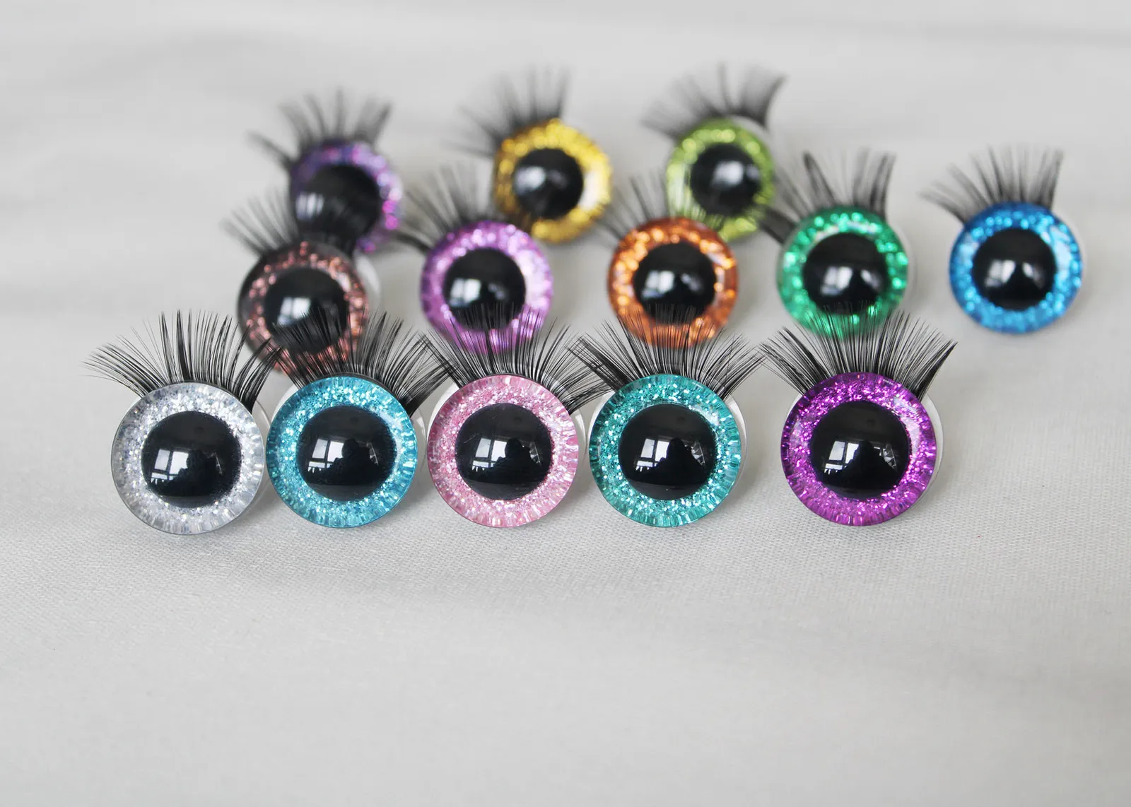 Dolltillbehör 20SetLot Anpassning N199mm 12mm1416182024mm 30mm 3D Glitter Toy Eyes with Eyelash Magy Washer For DIY 230816