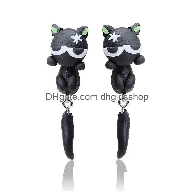 Stud Cute Animal Earrings For Women Hanging 3D Cartoon Lovely Dog Earring Flower Polymer Clay Girls Jewelry Drop Delivery Dhlnj