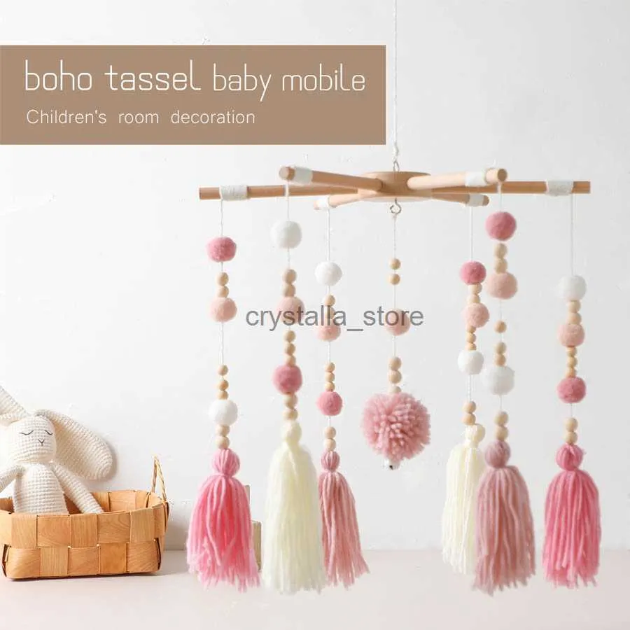 1PCS NOWOŚĆ BOHO Wood Baby Crib Rattle Zabawki z frędzlami Drewniany łóżko Wspornik Nordic Hanging Deck Akcesoria Prezenty HKD230817
