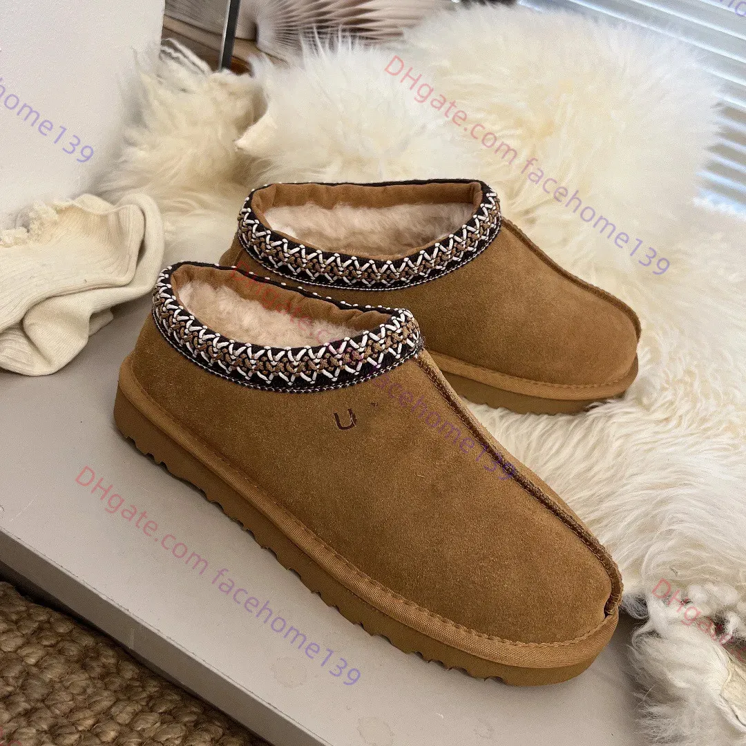 2023 Nouveau Australie Tazz Sandales Fluffy Chaussures décontractées Designer Fashion Fur Suede en cuir authentique Slip-on Low Running Chaussures Men de baskets pour femmes