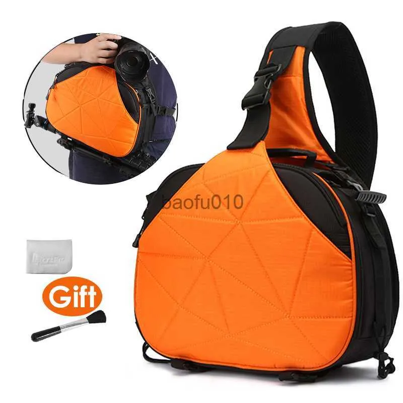 Camera bag accessories DSLR Camera Triangle Sling Shoulder Cross Body Waterproof Soft Padded Men Women Bag Black Orange Case for Canon Nikon SLR HKD230817