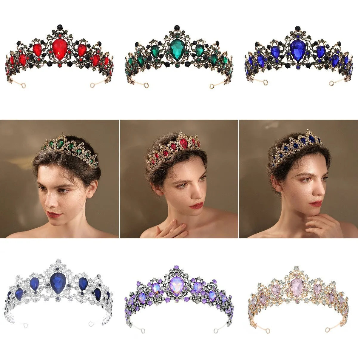 Wedding Hair Jewelry KMVEXO Baroque Vintage Purple Tiara Royal Crystal Crown Tiaras for Women Princess Tiaras for Girls Bridal Accessories 230816