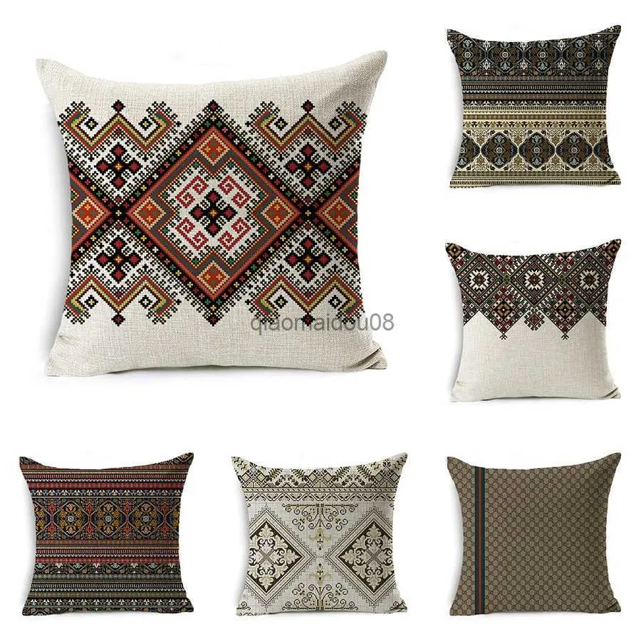 Caixa de travesseiro Bohemian National Retro Picture Case Printing Series decorativa Casa Decorativa Quadrado Escritório Decorativo Cushion Capa HKD230817