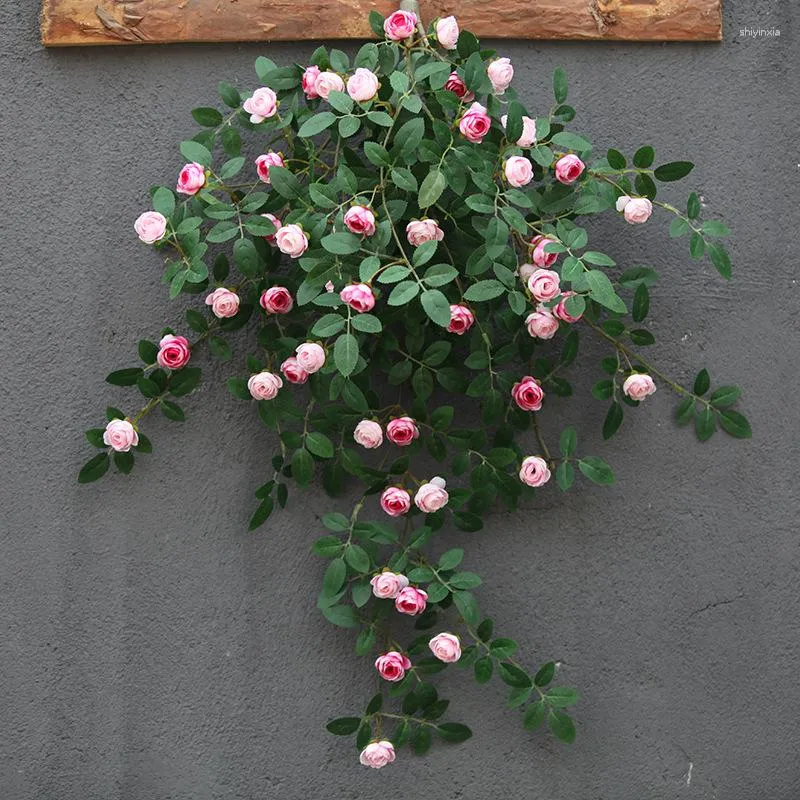 Dekorativa blommor 65 cm Artificial Rose Vine Bouquet Green Plant Wall Hanging Wedding Living Room Rattan Flower Potted