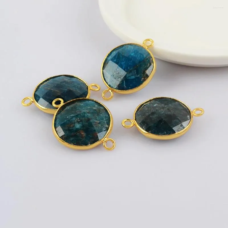 Pendanthalsband Borosa 5/10st CZ Micro Pave Natural Gems Gold Plated Round Blue Apatite Faceted Connector för armband G2030