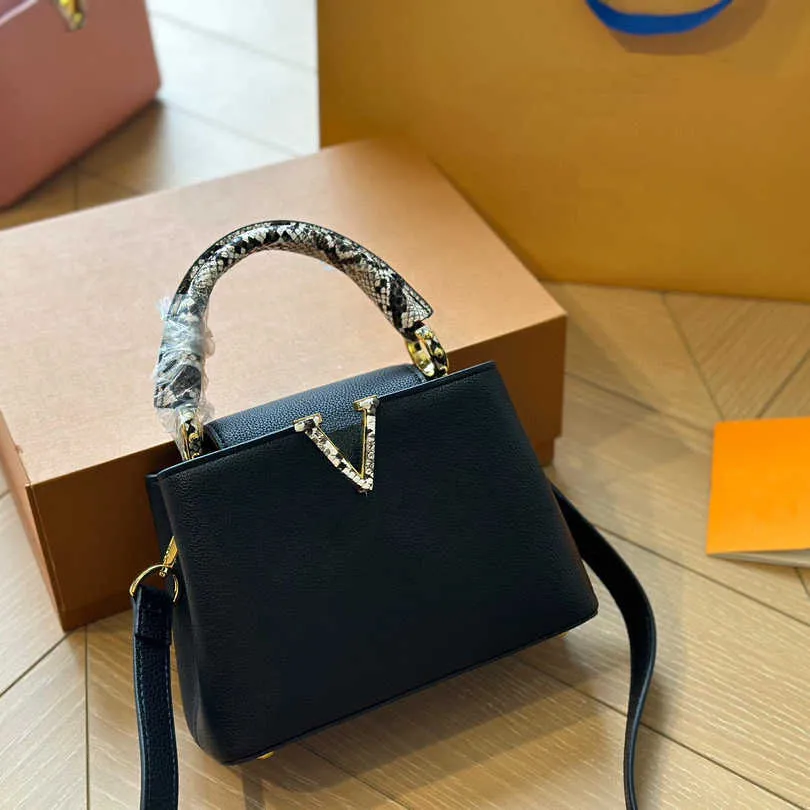 Handtassen vrouwen echt leer nieuwe designer luxe handtas slangenpatroon handgreep draagtas verstelbare schouderband metalen letter schoudertas l2974