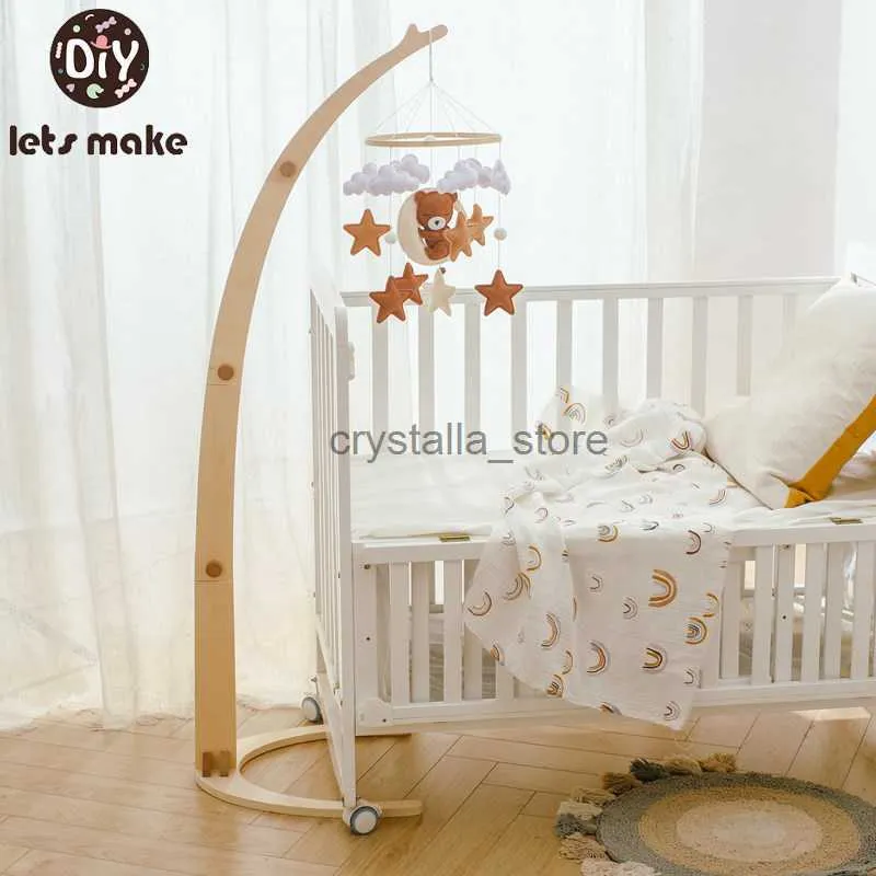 Wooden Baby Crib Hanging Rattles Cartoon Bear Cloudy Soft Felt Star Moon Bed Bell Montessori Education Toys HKD230817