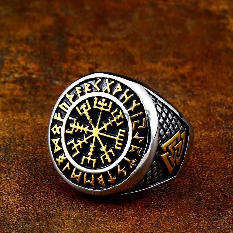 Band Rings Viking Slavic Compass Ring Steel Warrior Ring Men Retro Trend Pendant Casual Party Jewelry Gift Men Ring J230817