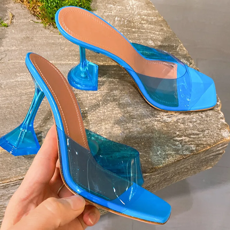 Crystal Star PVC Clear Transparent Style Femmes Talons Slippers Fashion High Heels Femme Mules Slides Sandals Sandals Chaussures 23081 79