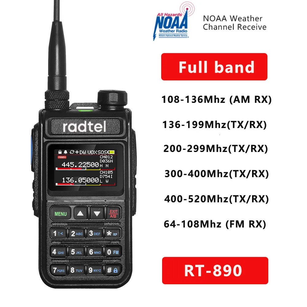 Walkie Talkie Radtel RT 890 NOAA Hava Durumu Kanalı 6 Band Ham Amatör 2 Yolu Radyo 999CH AM Hava Havacılık Renk Tarayıcısı Deniz 230816